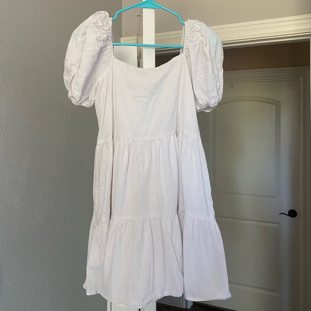 White Puff-Sleeve Mini Dress